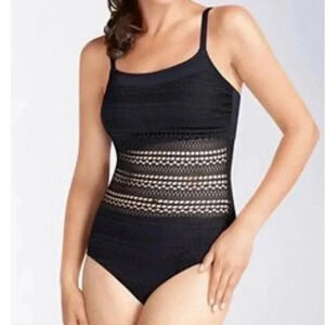 Amoena Sofia One Piece Swimsuit Crochet Keyhole Bikini Black Flattering 8B